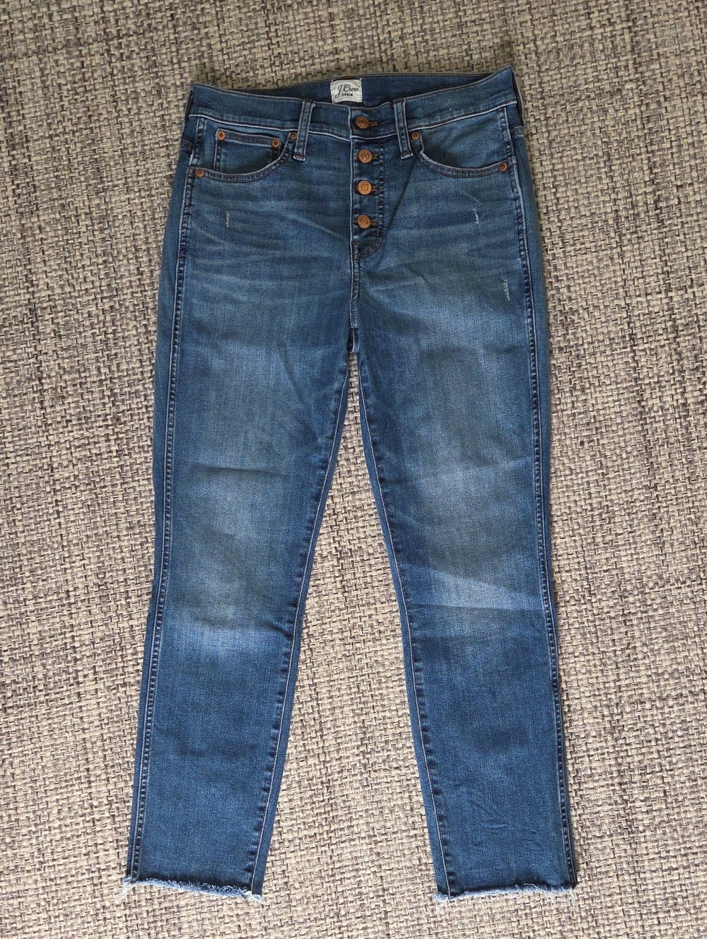 J.Crew Vintage Straight Jeans Button Fly Raw Hem Distressed Denim Sz 28
